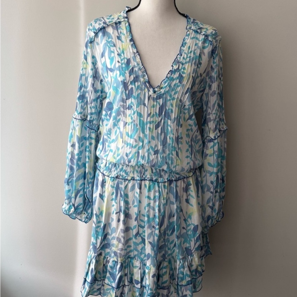 Poupette St. Barth Womens Floral V-neck Long Sleeve Ilona Mini Dress
